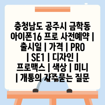 충청남도 공주시 금학동 아이폰16 프로 사전예약 | 출시일 | 가격 | PRO | SE1 | 디자인 | 프로맥스 | 색상 | 미니 | 개통