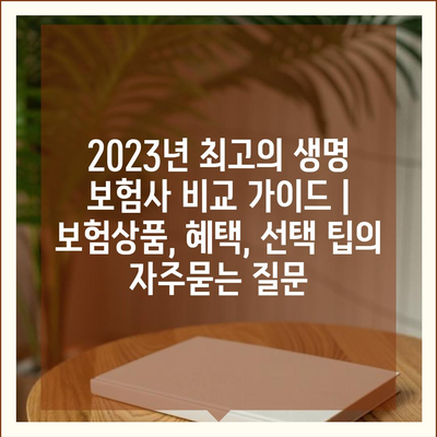 2023년 최고의 생명 보험사 비교 가이드 | 보험상품, 혜택, 선택 팁