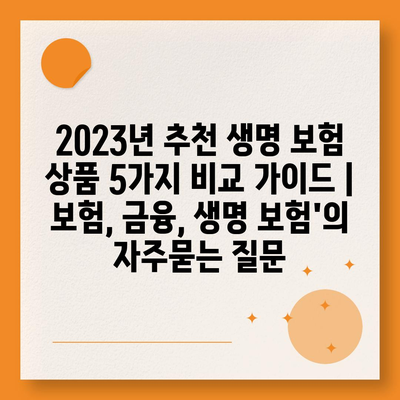 2023년 추천 생명 보험 상품 5가지 비교 가이드 | 보험, 금융, 생명 보험