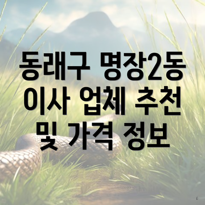 동래구 명장2동 이사 업체 추천 및 가격 정보