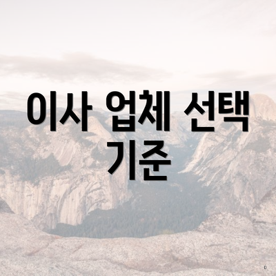 이사 업체 선택 기준